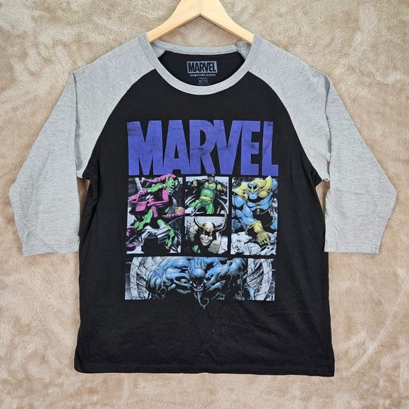 Marvel Other - Marvel Black/Gray 3/4 Sleeve Raglan Shirt Men's Size XL Thanos Loki Comics